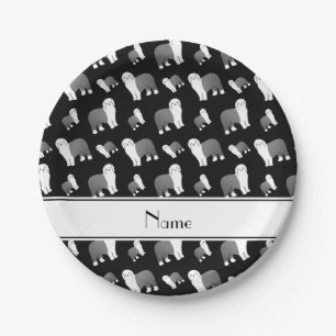 Personalised name black Old English Sheepdog dogs Paper Plate