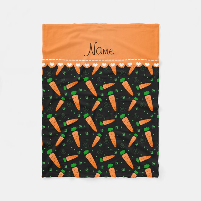 Personalised name black orange carrots fleece blanket (Front)