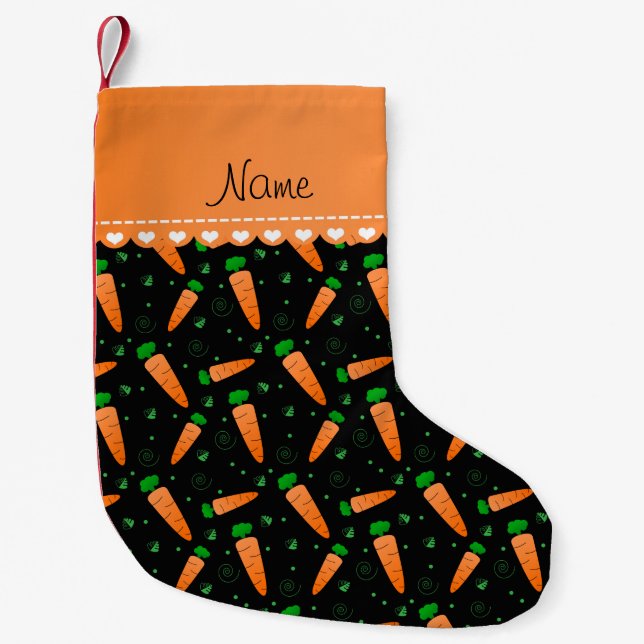 Personalised name black orange carrots small christmas stocking (Front)
