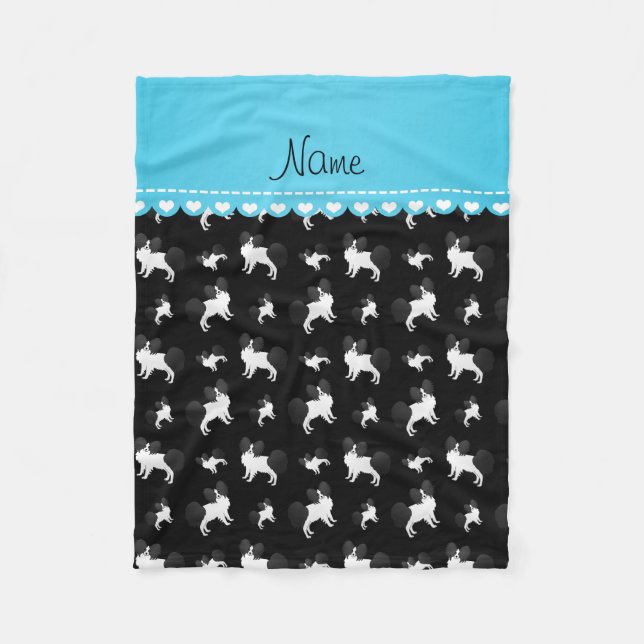 Personalised name black Papillon dogs Fleece Blanket (Front)