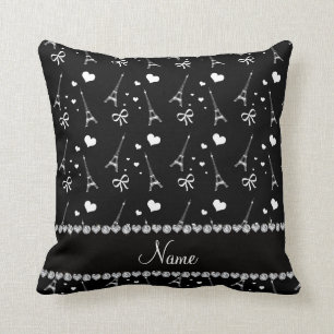Personalised name black paris eiffel tower cushion