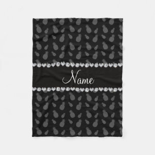 Personalised name black pineapple pattern fleece blanket