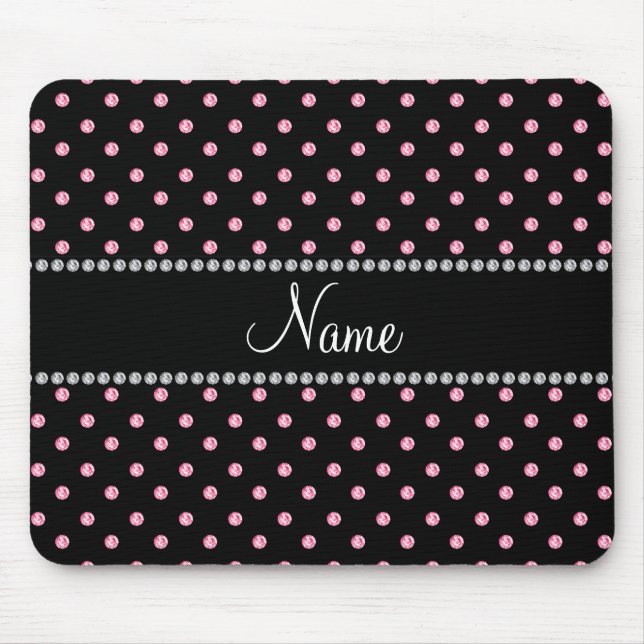 Personalised name Black pink diamonds Mouse Mat (Front)