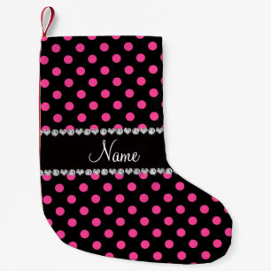 Personalised name black pink polka dots small christmas stocking