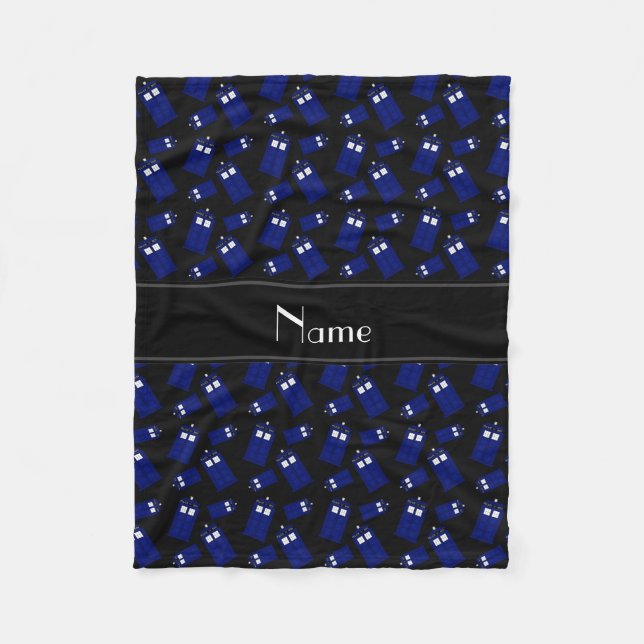 Personalised name black police box fleece blanket (Front)