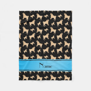 Personalised name black Pug dogs Fleece Blanket