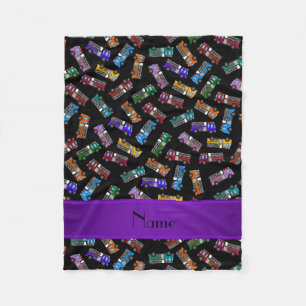 Personalised name black rainbow fire trucks fleece blanket
