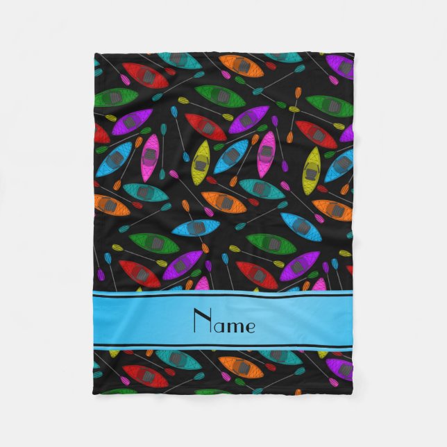 Personalised name black rainbow kayaks fleece blanket (Front)