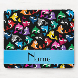 Personalised name black rainbow killer whales mouse mat