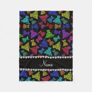 Personalised name black rainbow leopard dresses fleece blanket