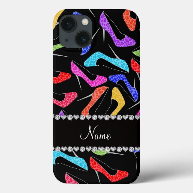 Personalised name black rainbow leopard high heels Case-Mate iPhone case (Back)