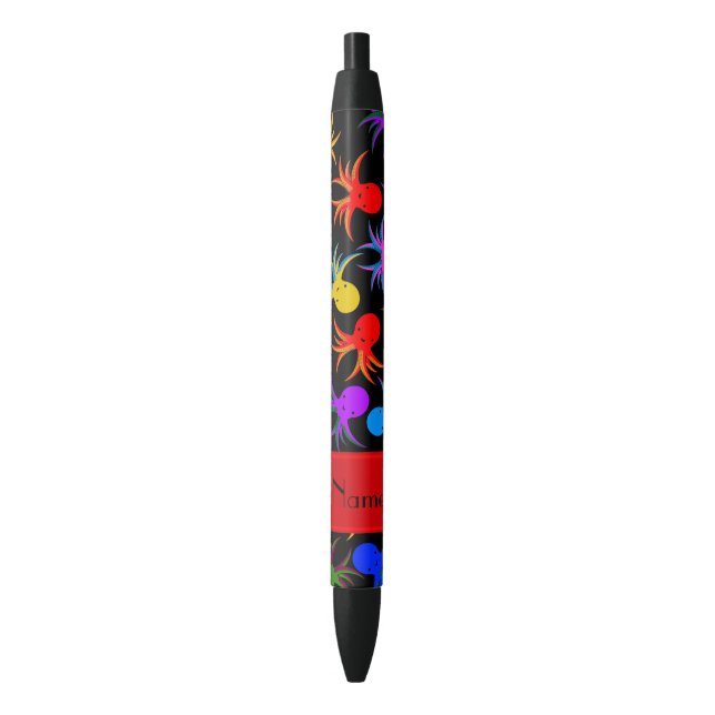 Personalised name black rainbow octopus black ink pen (Front Vertical)