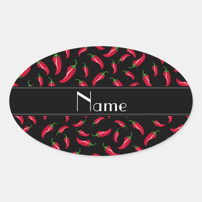 Personalised name black red chilli pepper oval sticker (Front)