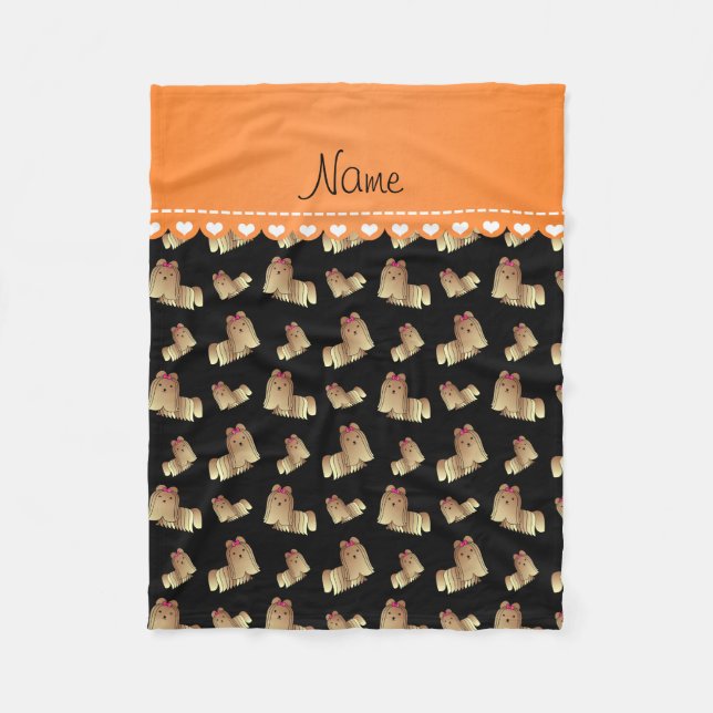 Personalised name black shih tzu dogs fleece blanket (Front)