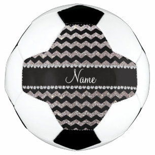 Personalised name black silver glitter chevrons football