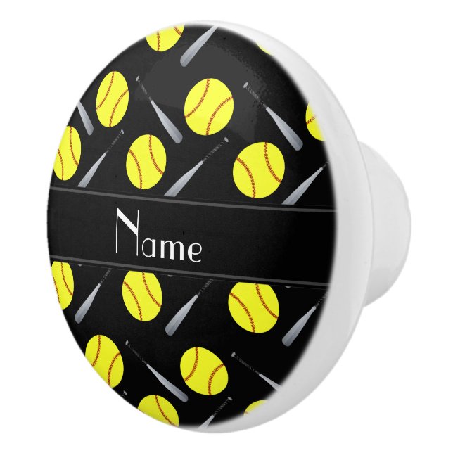 Personalised name black softball pattern ceramic knob (Right)