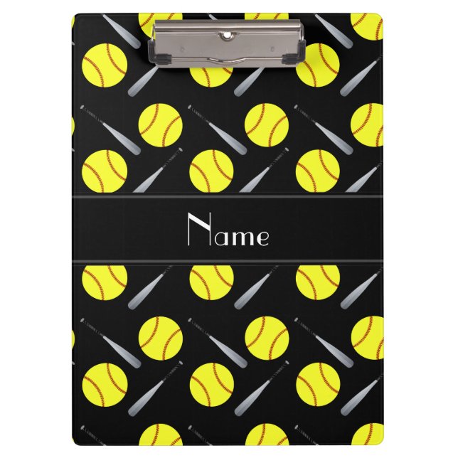 Personalised name black softball pattern clipboard (Front)