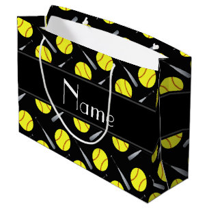 Personalised name black softball pattern large gift bag
