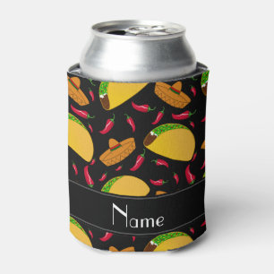 Personalised name black tacos sombreros chilis can cooler