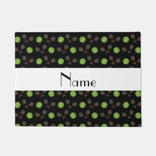 Personalised name black tennis balls doormat