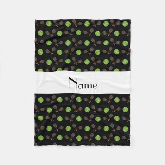 Personalised name black tennis balls fleece blanket (Front)