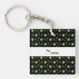 Personalised name black tennis balls key ring