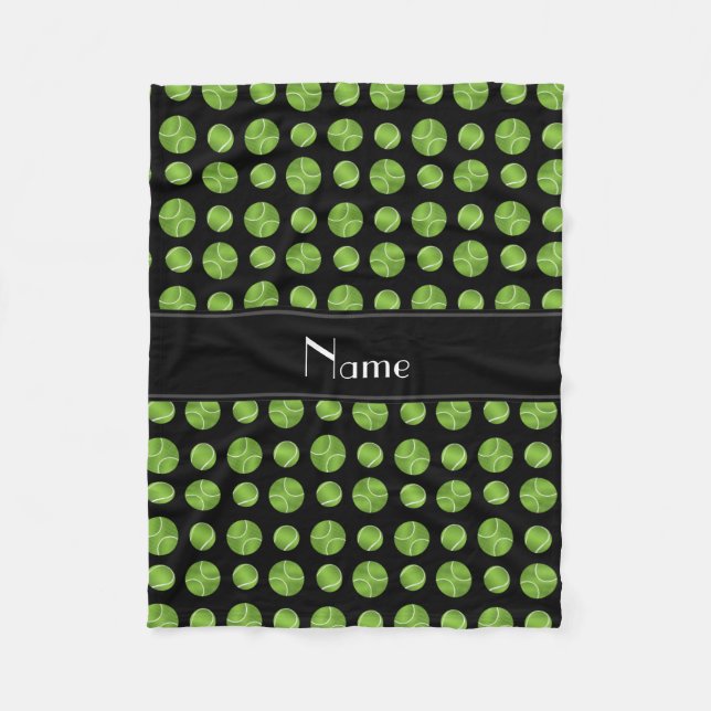 Personalised name black tennis balls pattern fleece blanket (Front)