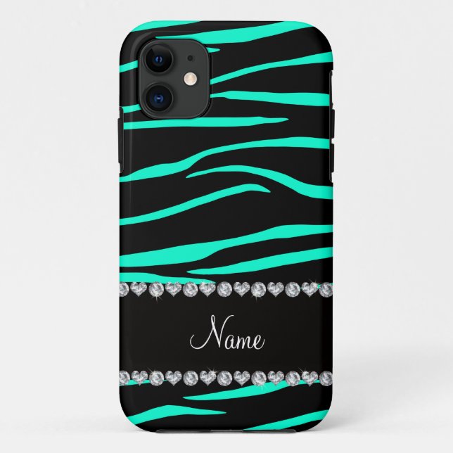 Personalised name black turquoise zebra stripes Case-Mate iPhone case (Back)
