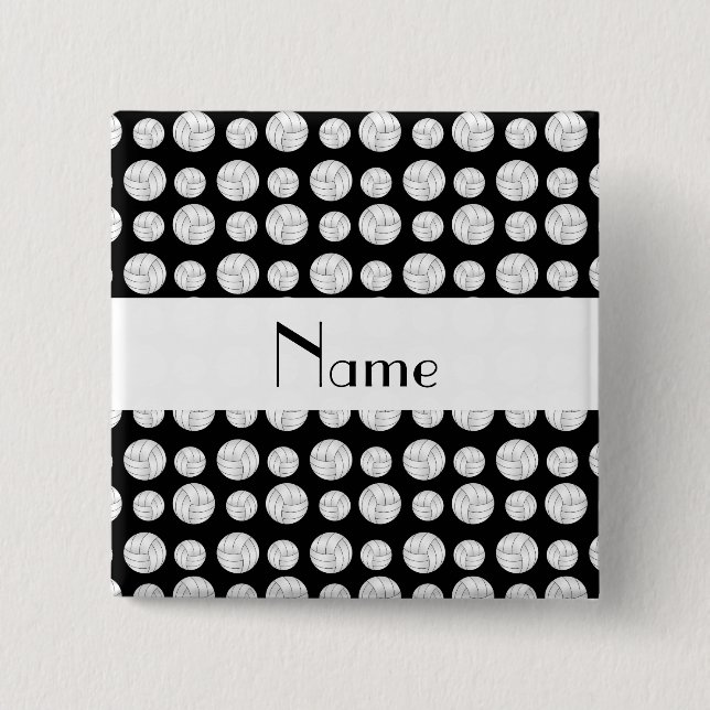 Personalised name black volleyball balls 15 cm square badge (Front)