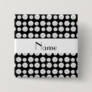 Personalised name black volleyball balls 15 cm square badge