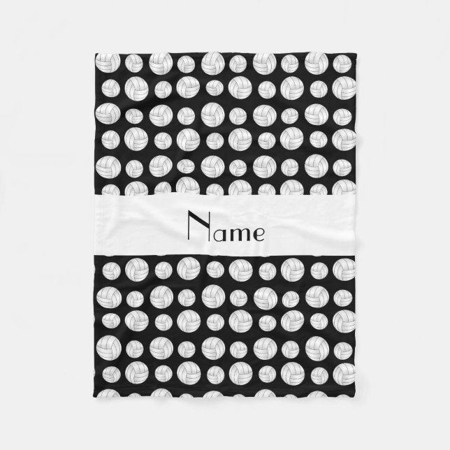 Personalised name black volleyball balls fleece blanket (Front)