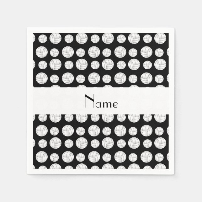 Personalised name black volleyball balls napkin (Front)