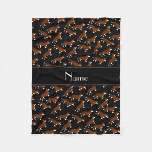 Personalised name black welsh corgi cardigan dogs fleece blanket