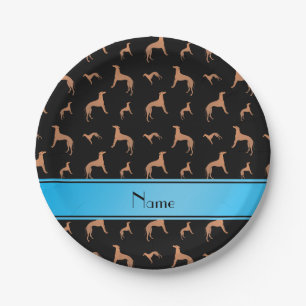 Personalised name black Whippet dogs Paper Plate