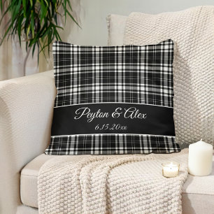 Personalised Name Black White Buffalo Check Cushion
