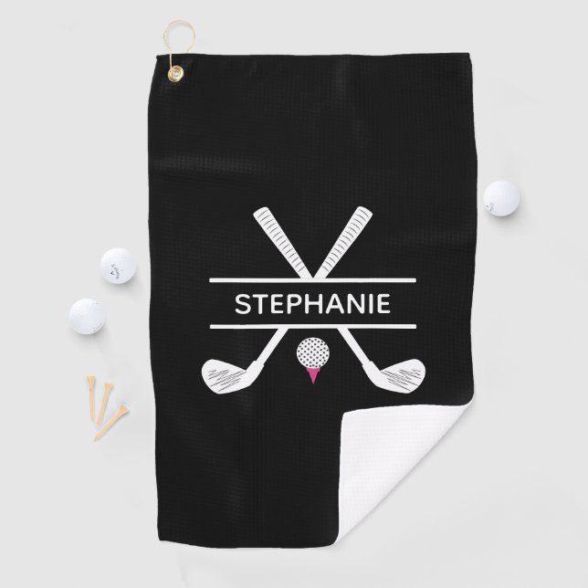 Personalised Name Black White Pink Golf Towel (InSitu)