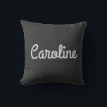 Personalised Name Black White Script Name Modern Cushion<br><div class="desc">This customisable throw pillow features a black background with a stylish white script name for a timeless and modern look. Perfect for adding a personal touch to your living space,  bedroom,  or office. A great gift idea for anyone who loves minimalist decor with a bold,  contemporary aesthetic.</div>