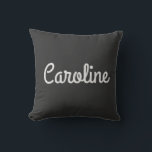 Personalised Name Black White Script Name Modern Cushion<br><div class="desc">This customisable throw pillow features a black background with a stylish white script name for a timeless and modern look. Perfect for adding a personal touch to your living space,  bedroom,  or office. A great gift idea for anyone who loves minimalist decor with a bold,  contemporary aesthetic.</div>
