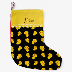 Personalised name black yellow chicks small christmas stocking