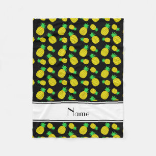 Personalised name black yellow pineapples fleece blanket
