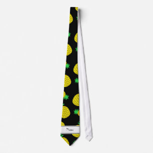Personalised name black yellow pineapples tie