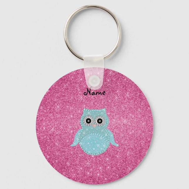 Personalised name bling owl diamonds key ring (Front)