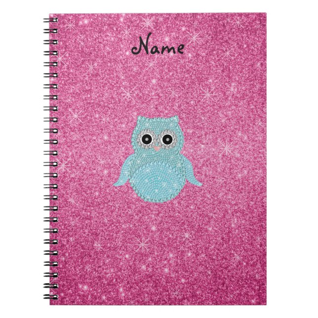Personalised name bling owl diamonds notebook (Front)