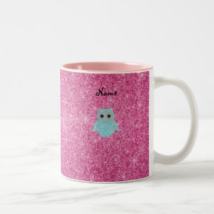 Personalised name bling owl diamonds Two-Tone coffee mug