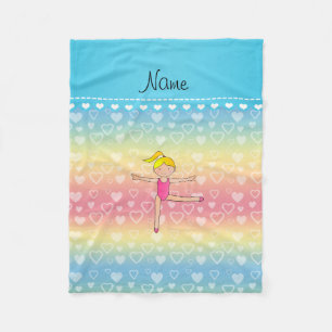 Personalised name blonde gymnast rainbow hearts fleece blanket