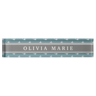 Personalised Name Blue Anchor Pattern Nameplate
