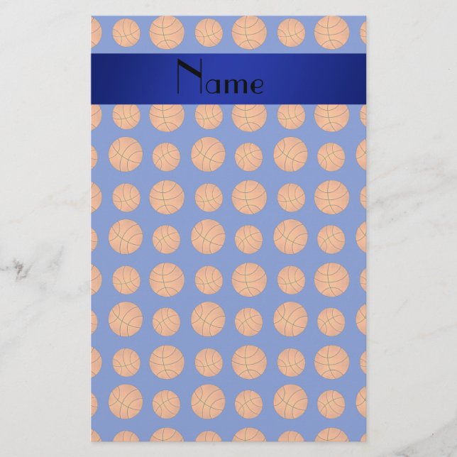 Personalised name blue basketballs stationery (Front)