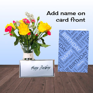 Personalised name blue Birthday typography Card