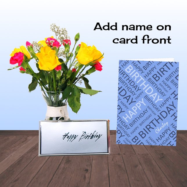 Personalised name blue Birthday typography Card (Creator Uploaded)
