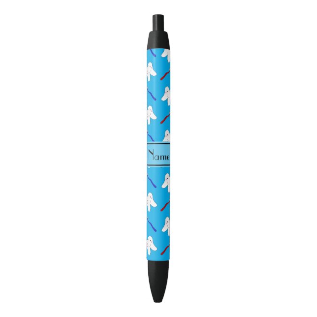 Personalised name blue brushes and tooth pattern black ink pen (Front Vertical)